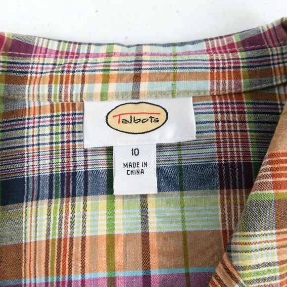 Talbots Blazer Size 10 Y2K Madras Plaid Button Up Pockets Cotton Flax Preppy - Picture 8 of 14